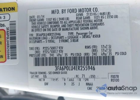 2014 Ford Fusion Hybrid Se from USA, damaged, VIN 3FA6P0LU4ER255946
